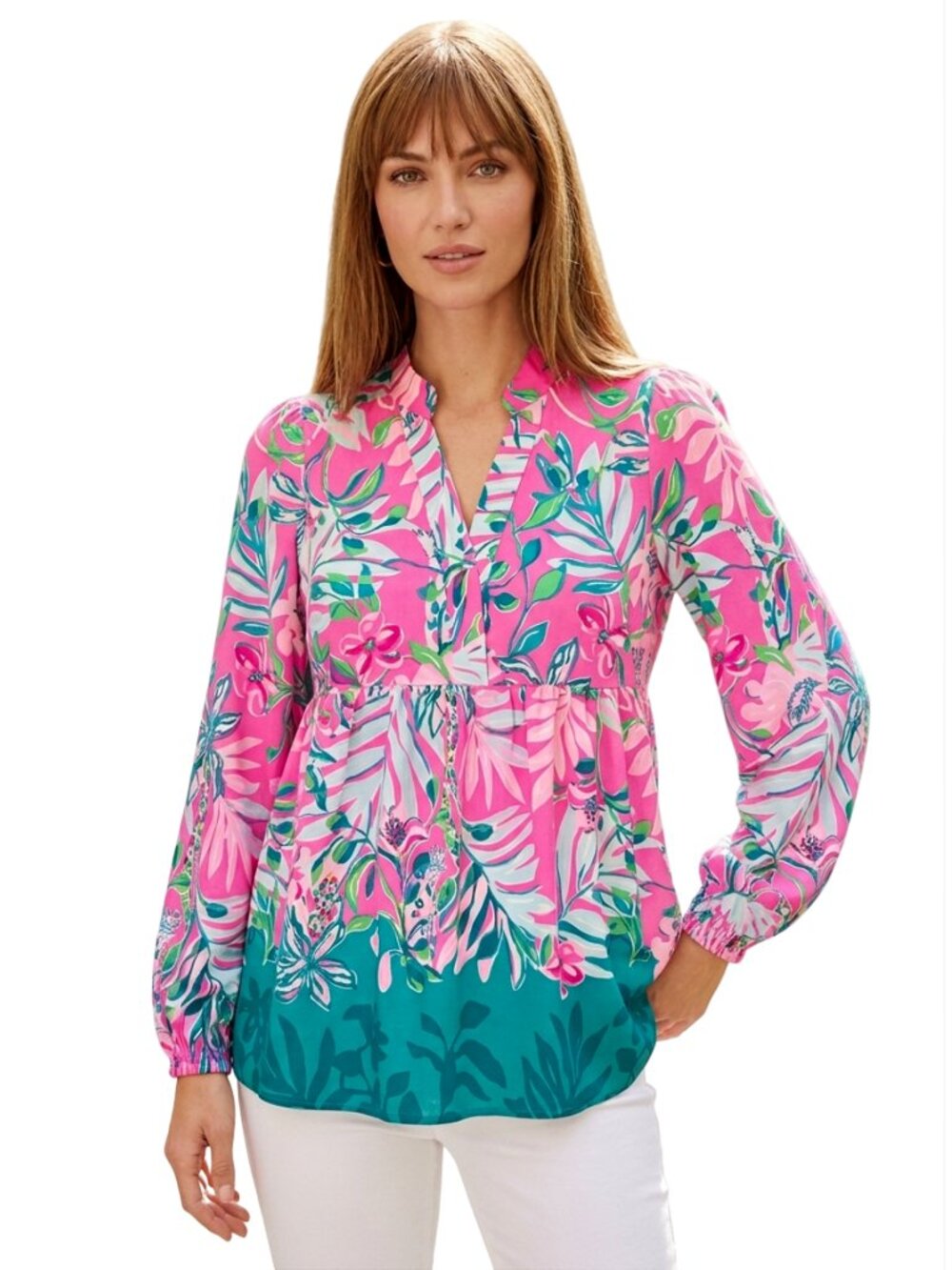 Lilly Pulitzer Winona Tunic Blouse I am Feline Fine Print Floral Tiered Babydoll